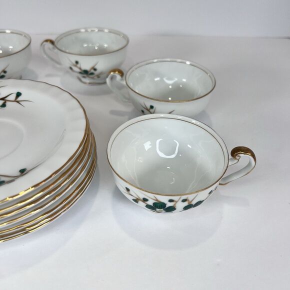 Antique Footed Teacup And Saucer Set Regal China‎ Occupied Japan Emerald Pattern - Picture 13 of 15